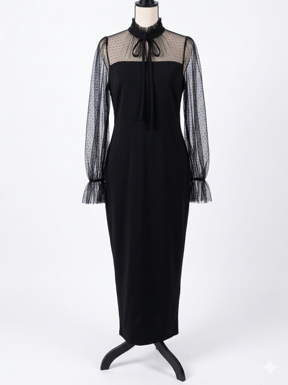 Large Whimsigoth Black Mesh Swiss Dot Maxi Dress GUC